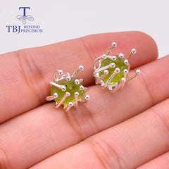 TBJ Blooming flower design Handmade Natural Peridot gemstone Rough earring 925 sterling silver fine jewelry for girls nice gift