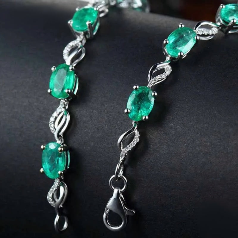 Emerald Oval Link Emerald Accent Bracelet for Taurus