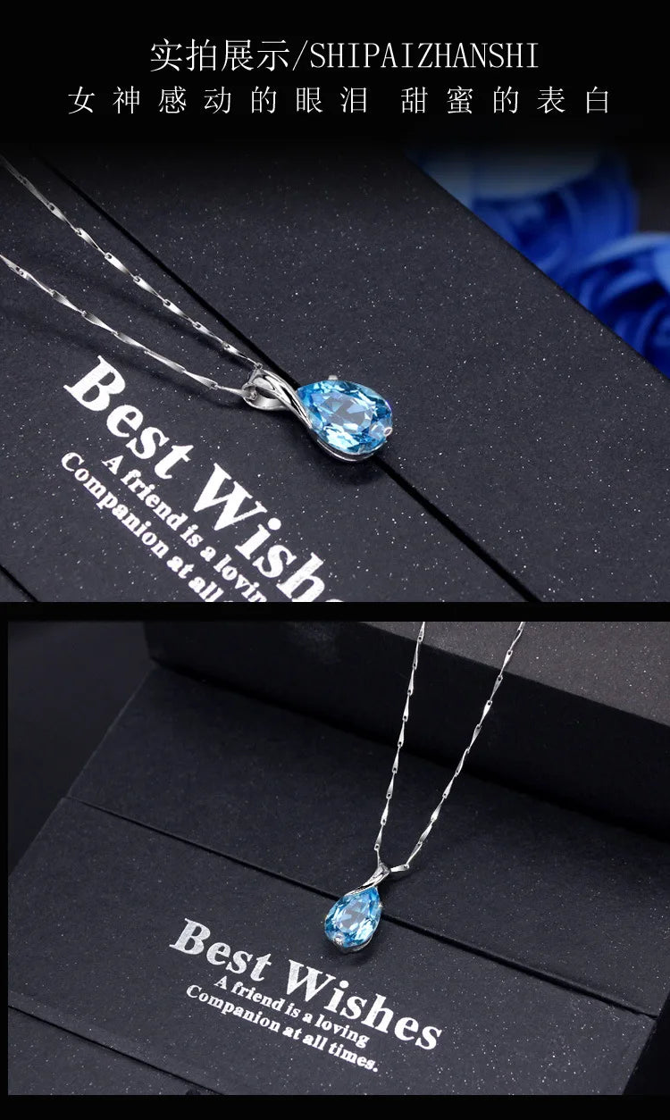 Aquamarine Pendant Necklace for Women Fashion Valentine's Day Jewelrys Gifts