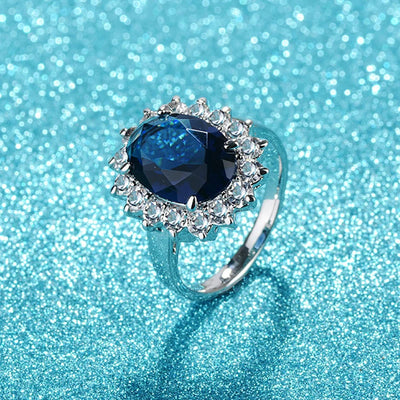 925 Sterling Silver Oval Sapphire Flower Ring