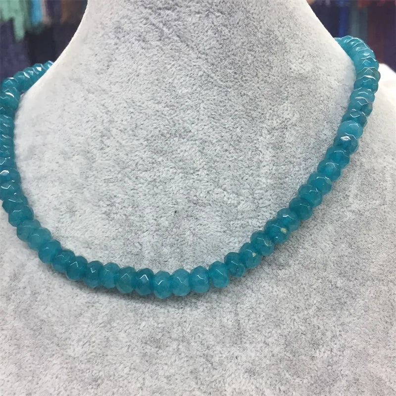 Faceted Aquamarine Beaded Choker Necklace
