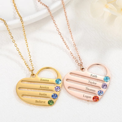 Personalized Engraved Heart Necklace with Birthstones