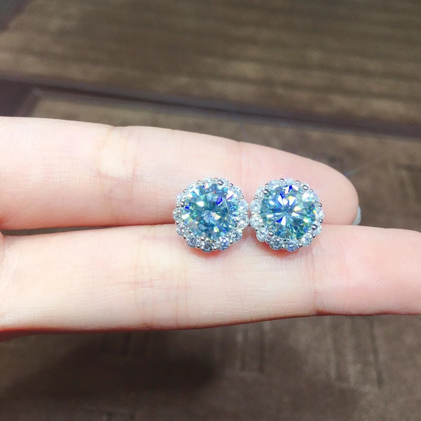 1ct Aquamarine CZ Stud Earrings