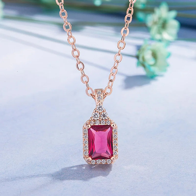 14K Rose Gold Pierscionki Pendant Bizuteria Gemstone Real Natural Red Ruby Treasure Pendant Necklace Jewelry Pendant Females