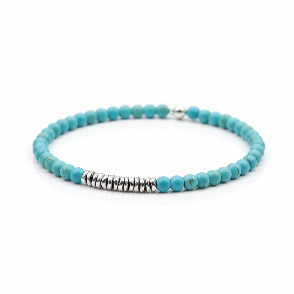 4mm Small Beads Bracelet with Natural Tiger Eye and Turquoise