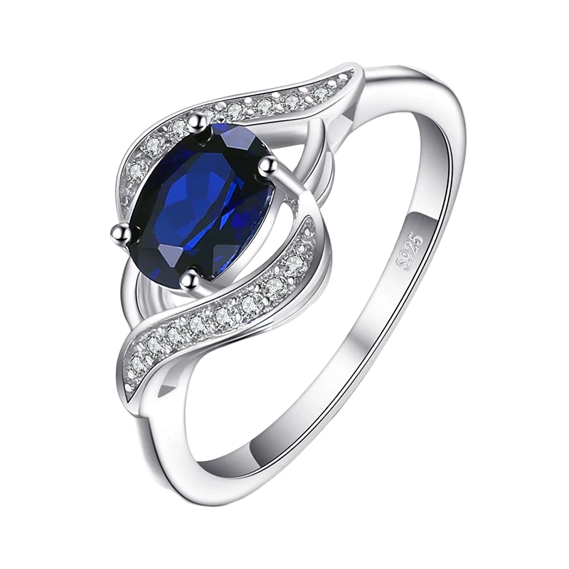 Jewelrypalace Created Blue Sapphire 925 Sterling Silver Ring for Women Statement Halo Engagement Ring Oval Gemstone Jewelry
