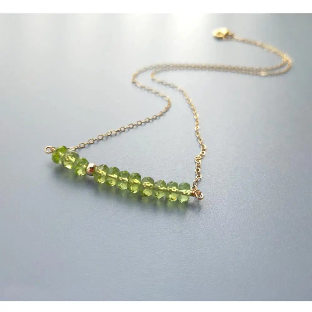 Lii Ji Genuine Natural Green Peridot Sparkling Beads US 9K GF Chain Link Delicated Handmade Necklace 40cm/45cm