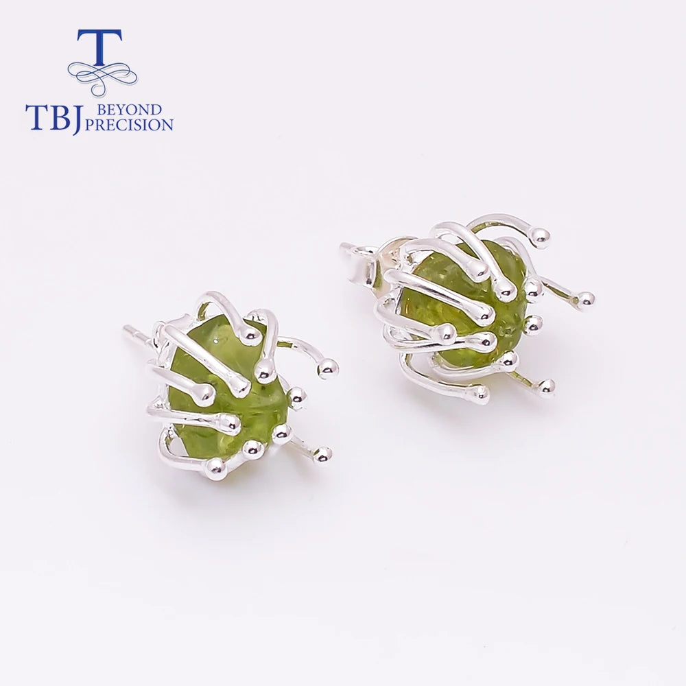 TBJ Blooming flower design Handmade Natural Peridot gemstone Rough earring 925 sterling silver fine jewelry for girls nice gift