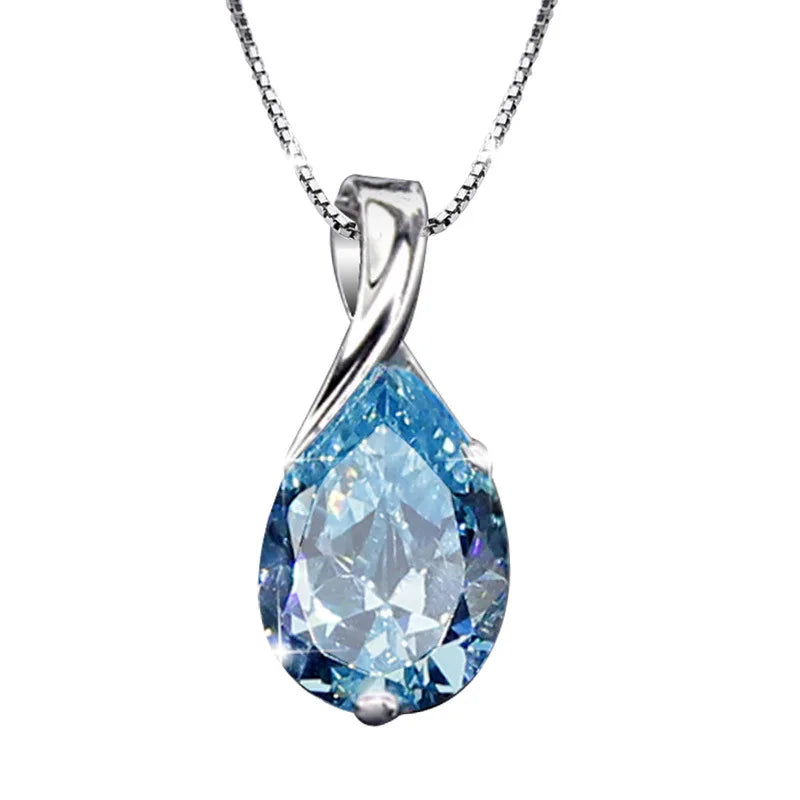 Angel Tear S925 Silver Aquamarine Pendant Necklace for Women