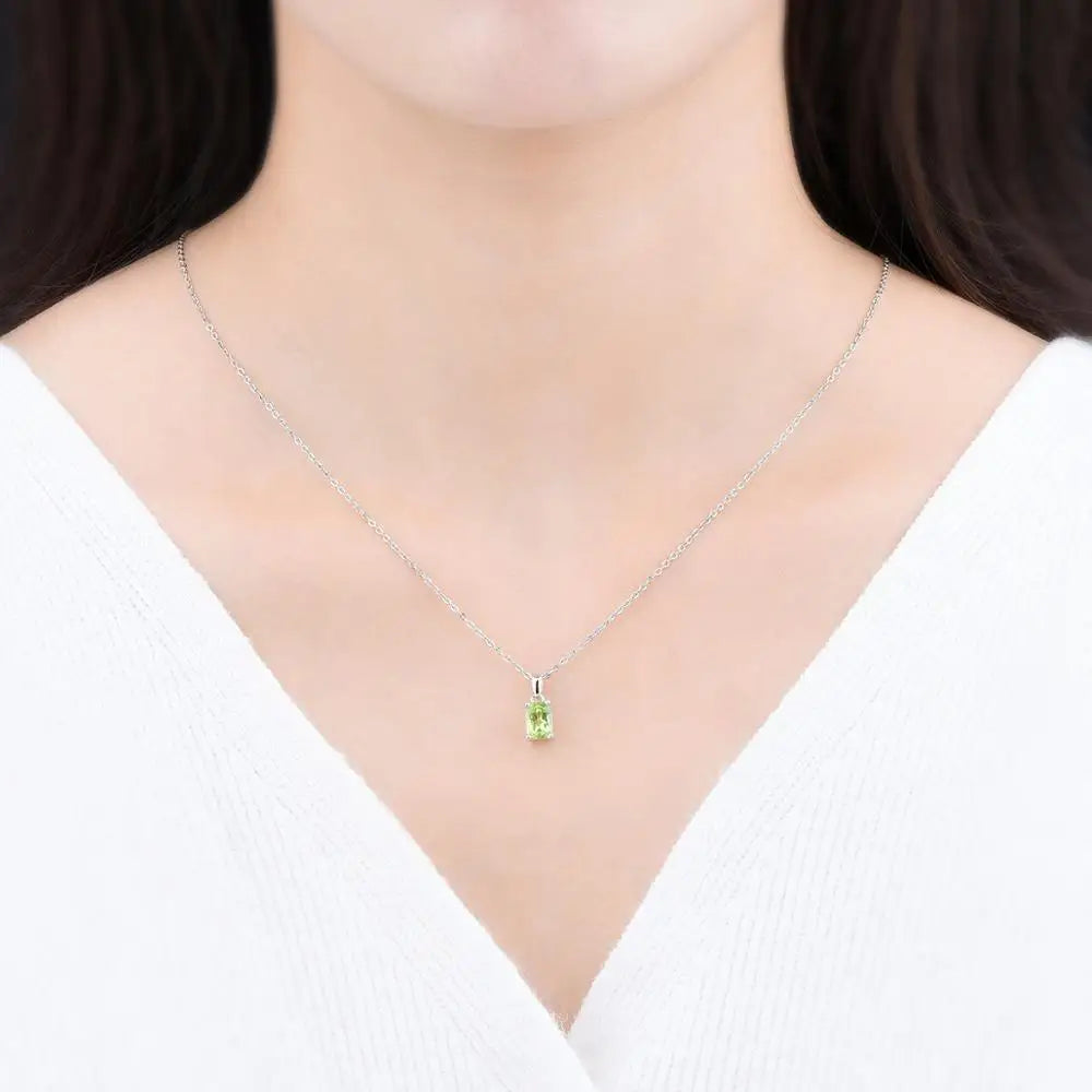 925 Silver Cushion Shape Peridot Pendant Necklace