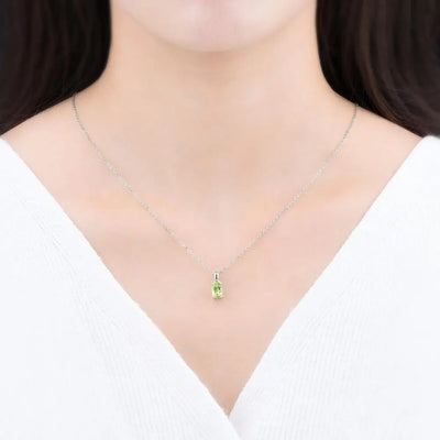 925 Silver Cushion Shape Peridot Pendant Necklace