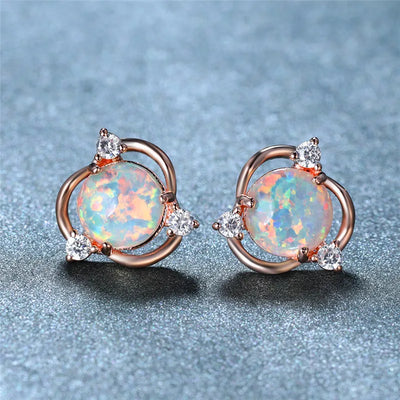 White Opal and Zirconia Stud Earrings
