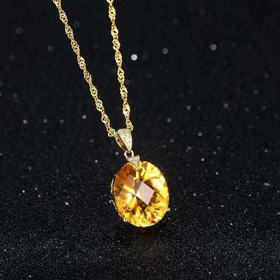 Luxury Silver S925 Pendant Necklace For Women Fine Jewelry Yellow Citrine Chain Wedding Engagement Party Valentine gift