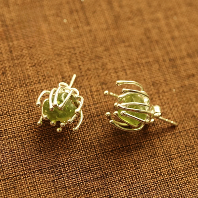 TBJ Blooming flower design Handmade Natural Peridot gemstone Rough earring 925 sterling silver fine jewelry for girls nice gift