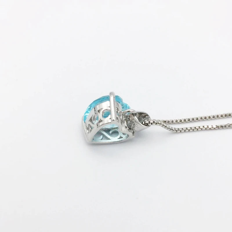 925 Silver Heart-Shaped Sapphire Pendant Necklace