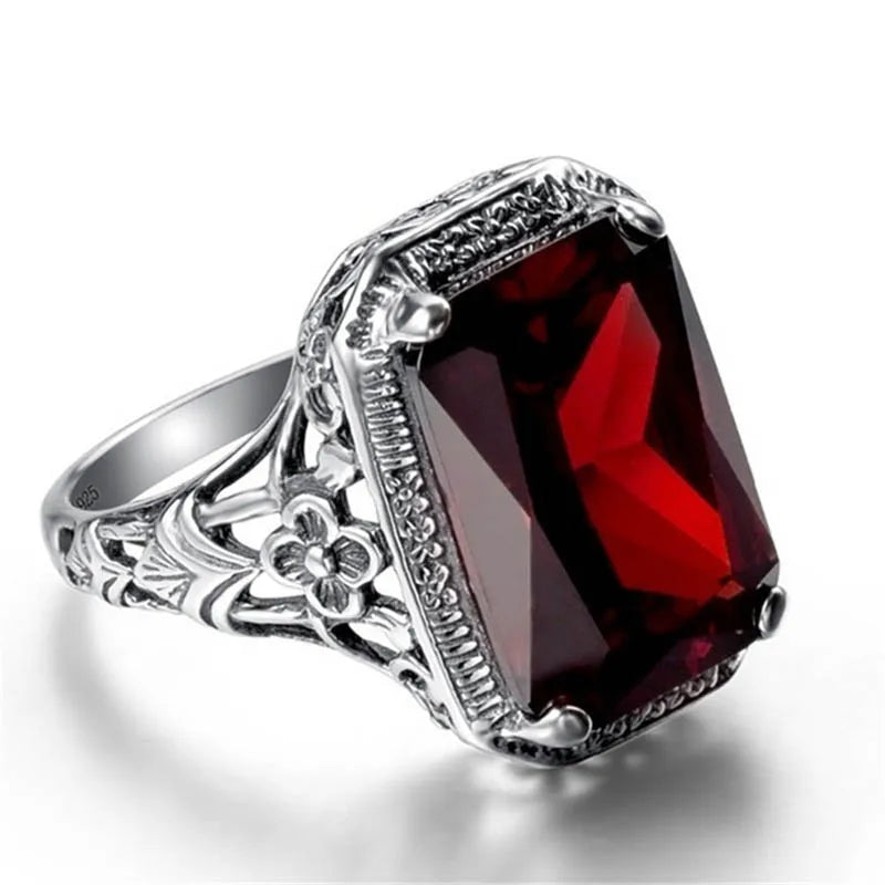 925 Sterling Silver Geometry Ruby Ring