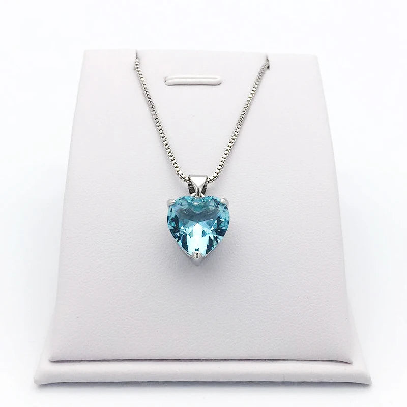 925 Silver Heart-Shaped Sapphire Pendant Necklace