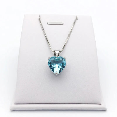 925 Silver Heart-Shaped Sapphire Pendant Necklace