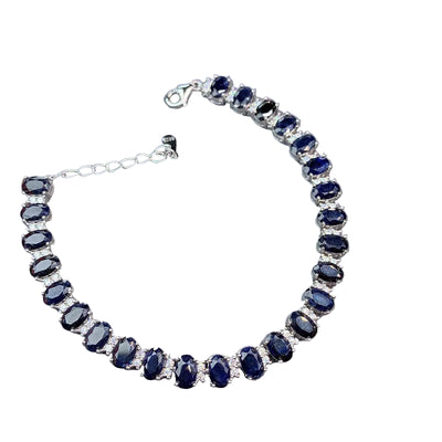 2021 New Arrival High Quality Luxury Jewelry 925 Sterling Silver Oval Cut Blue Sapphire Natural Gemstones Women Bracelet Gift