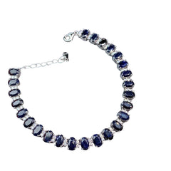 2021 New Arrival High Quality Luxury Jewelry 925 Sterling Silver Oval Cut Blue Sapphire Natural Gemstones Women Bracelet Gift