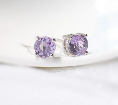 Lilac Amethyst 4-Prong Set Birthstone Earrings