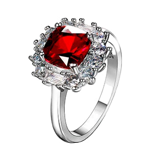 Charms 8x8MM Ruby 925 Silver Jewelry Romantic Woman Wedding Rings With AAAA Cubic Zirconia Stones Wholesale Fine Jewelry Ring