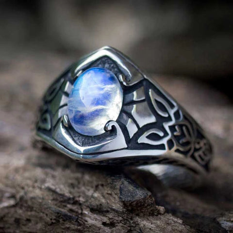 Vintage Nordic Celtic Carving Moonstone Ring