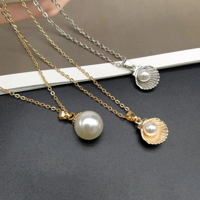 Summer Shell Imitation Pearl Pendant Necklace