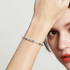 925 Sterling Silver Topaz Women's Bracelets with zircons Blue Sapphire Color Gemstone Bracelet for Woman Girl Birthday Gift