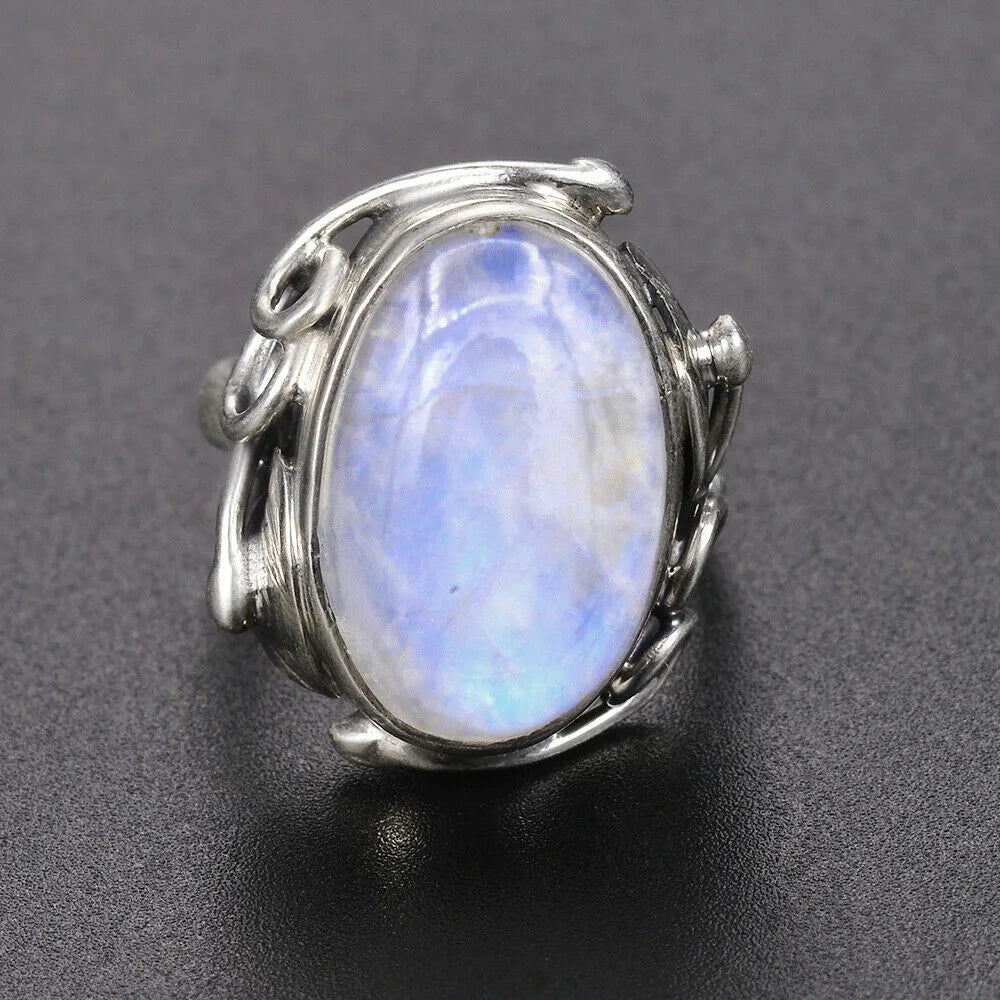 Natural Moonstone 925 Sterling Silver Ring