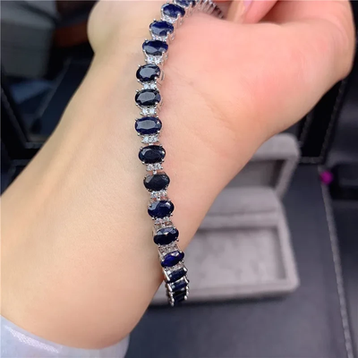 2021 New Arrival High Quality Luxury Jewelry 925 Sterling Silver Oval Cut Blue Sapphire Natural Gemstones Women Bracelet Gift