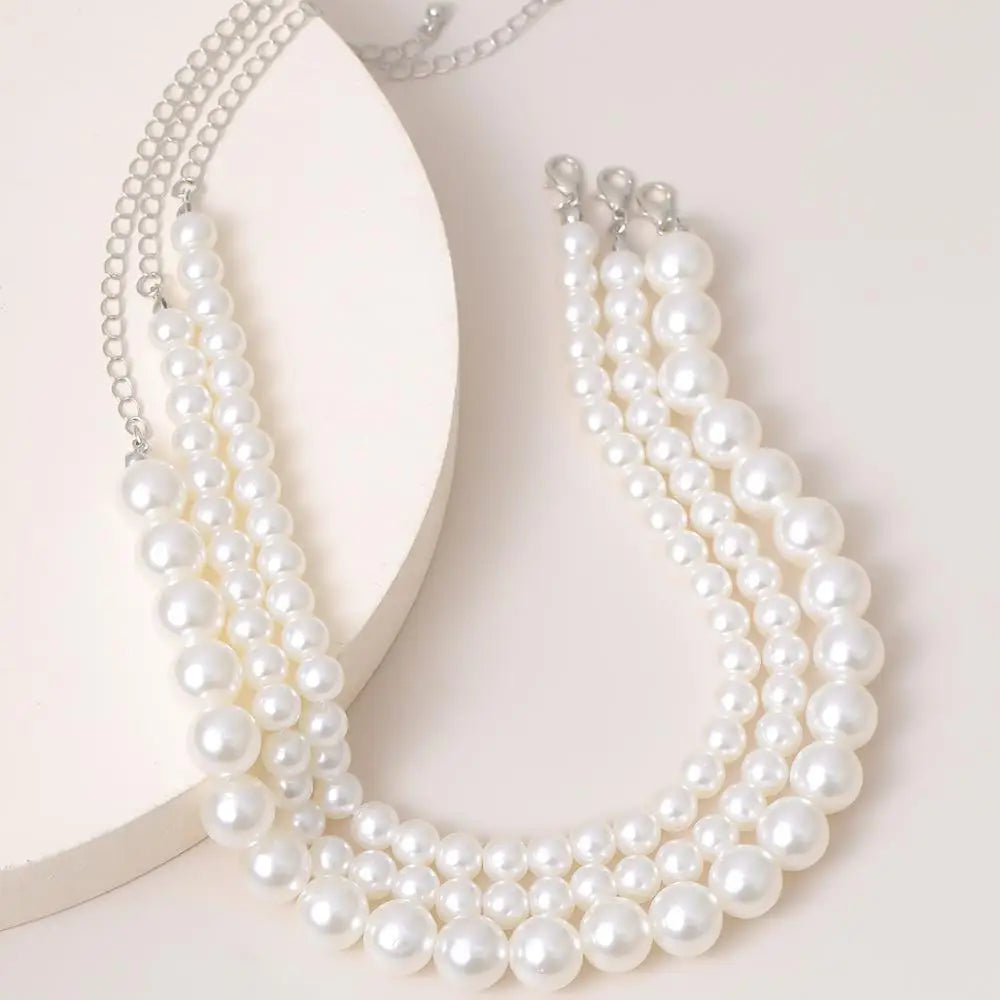 3-Piece Boho Multilayered Imitation Pearl Choker Set
