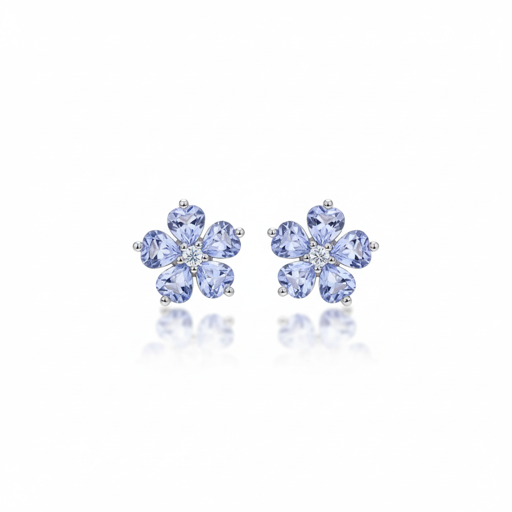 Full Diamond Plum Blossom Birthstone Earrings