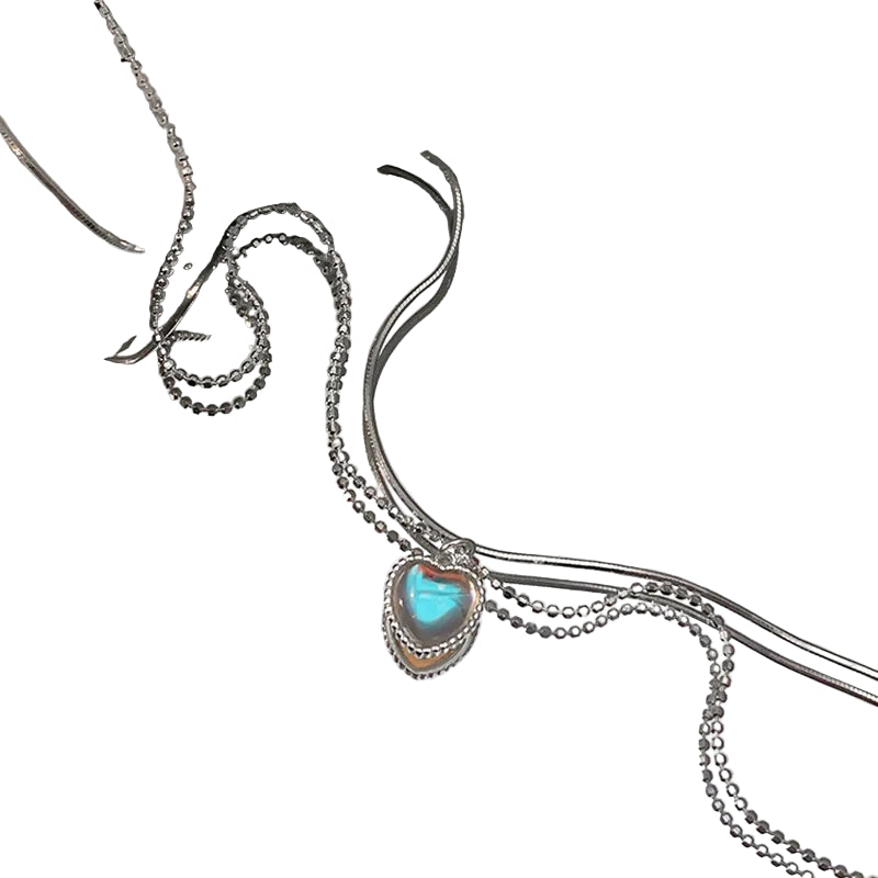 Double Love Heart Moonstone Pendant Necklace