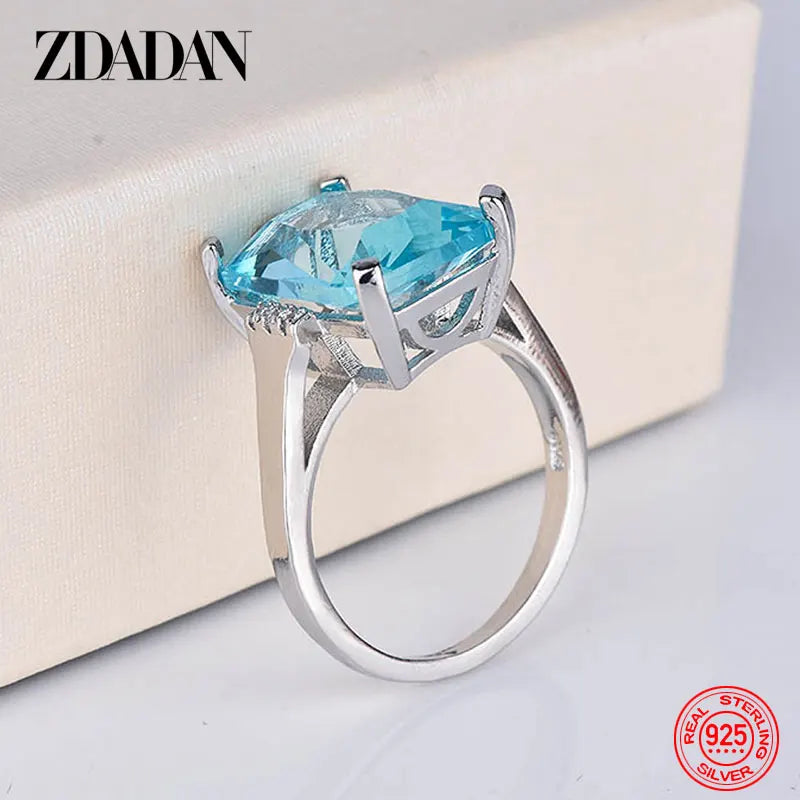 ZDADAN 925 Sterling Silver Charm Topaz Ring For Women Luxury Wedding Jewelry Party Gift