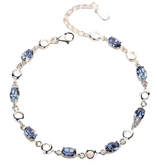 925 Sterling Silver Topaz Women's Bracelets with zircons Blue Sapphire Color Gemstone Bracelet for Woman Girl Birthday Gift