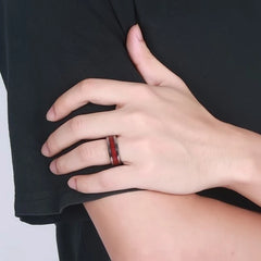 Garnet Couple Ring - White Gold Color Heart Garnet Ring Men Stainless Steel Wedding Engagement Band Valentine Day Gift Jewelry