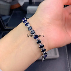 2021 New Arrival High Quality Luxury Jewelry 925 Sterling Silver Oval Cut Blue Sapphire Natural Gemstones Women Bracelet Gift