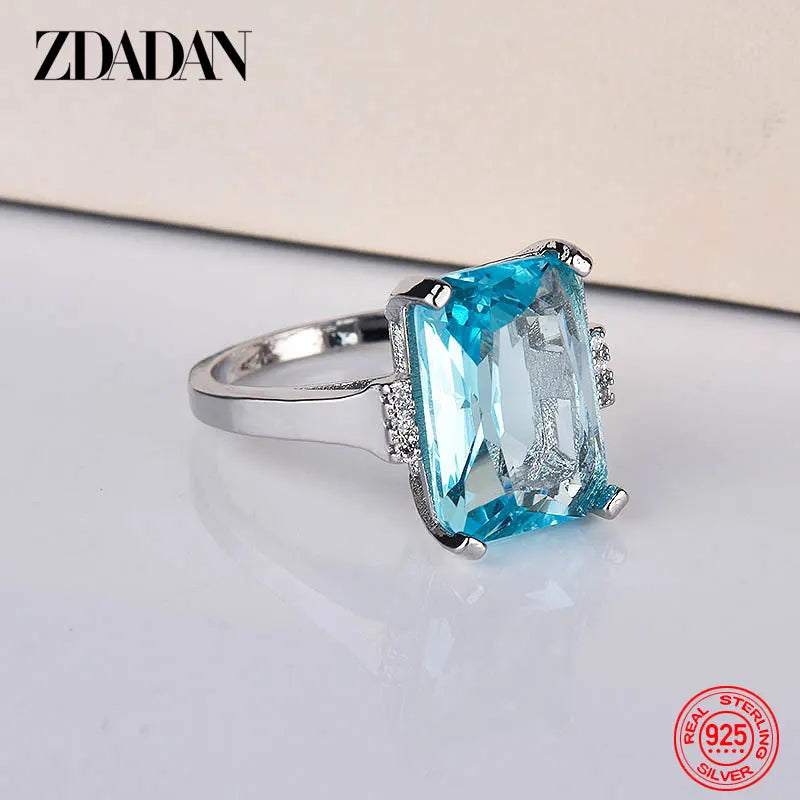 ZDADAN 925 Sterling Silver Charm Topaz Ring For Women Luxury Wedding Jewelry Party Gift