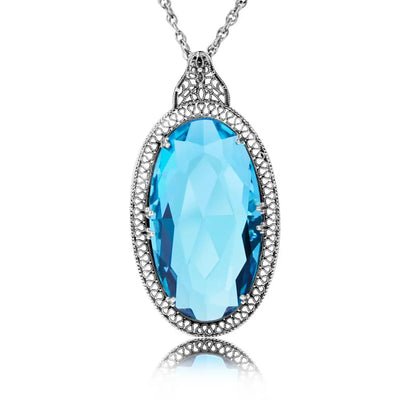Sterling Silver Oval Aquamarine Vintage Style Pendant