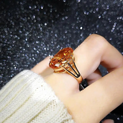 Three-Dimensional Oversized Oval Citrine Ring