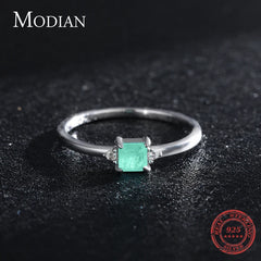Modian New 925 Sterling Silver Fashion Emerald cut Tourmaline Finger Rings For Women Elegant Simple Paraiba Silver Fine Jewelry