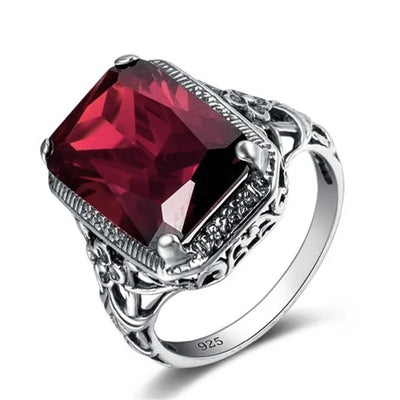925 Sterling Silver Geometry Ruby Ring