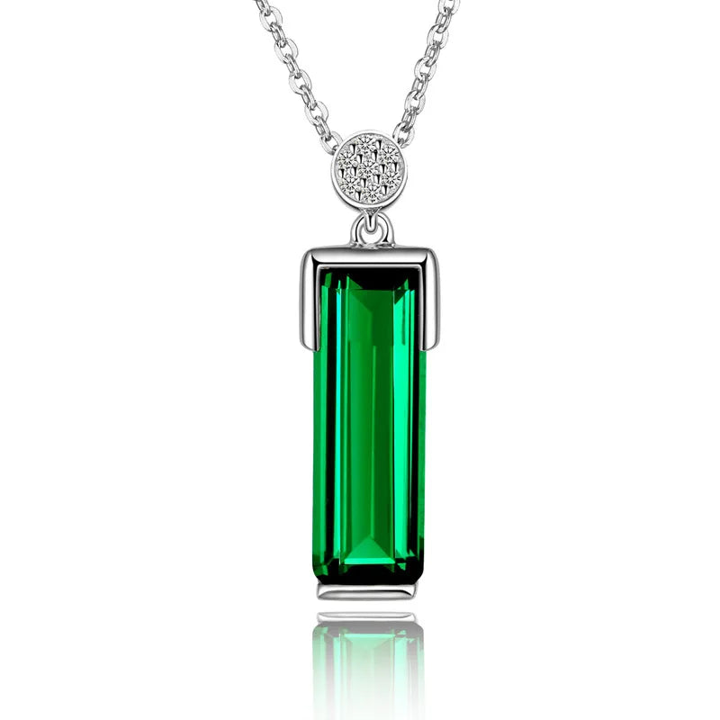 S925 Silver Emerald Gemstone Pendant Necklace