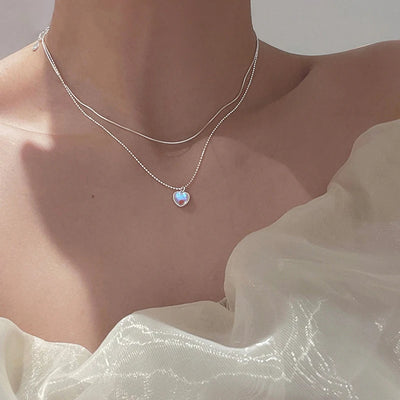 Double Love Heart Moonstone Pendant Necklace