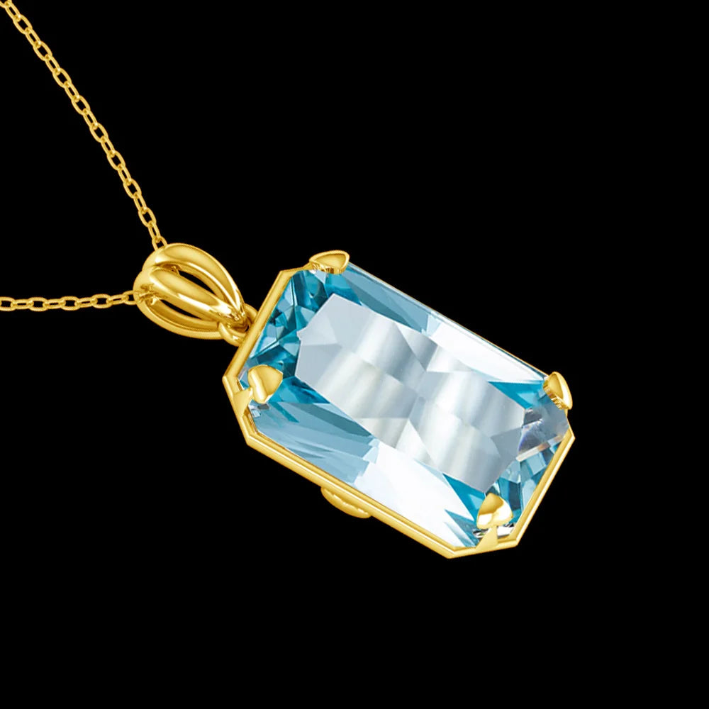 14K Gold Rectangular Aquamarine Pendant Necklace
