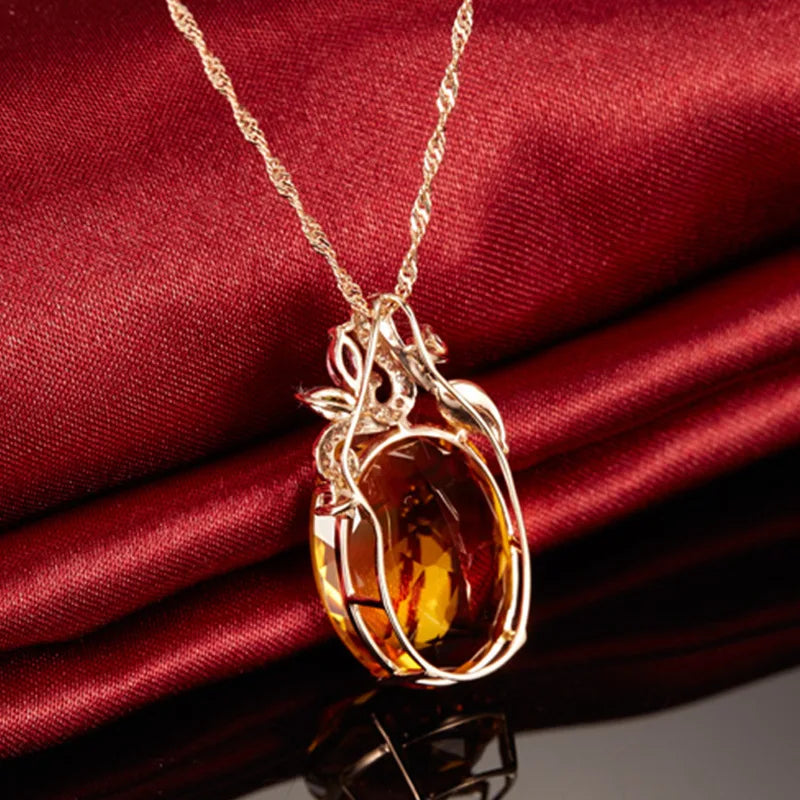 Classic Oval Citrine Gemstone Pendant Necklace