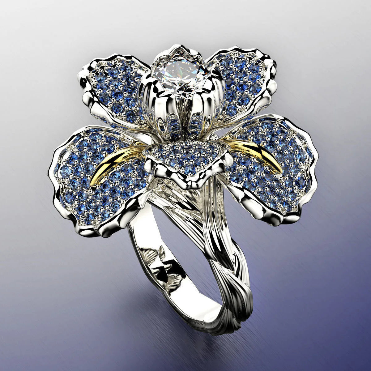 18K White Gold Iris Two Tone Diamond Ring
