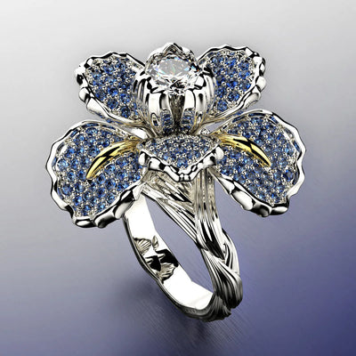 18K White Gold Iris Two Tone Diamond Ring