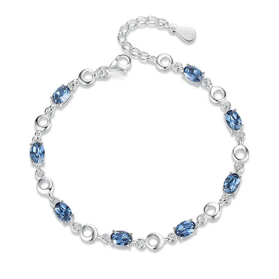 925 Sterling Silver Topaz Women's Bracelets with zircons Blue Sapphire Color Gemstone Bracelet for Woman Girl Birthday Gift